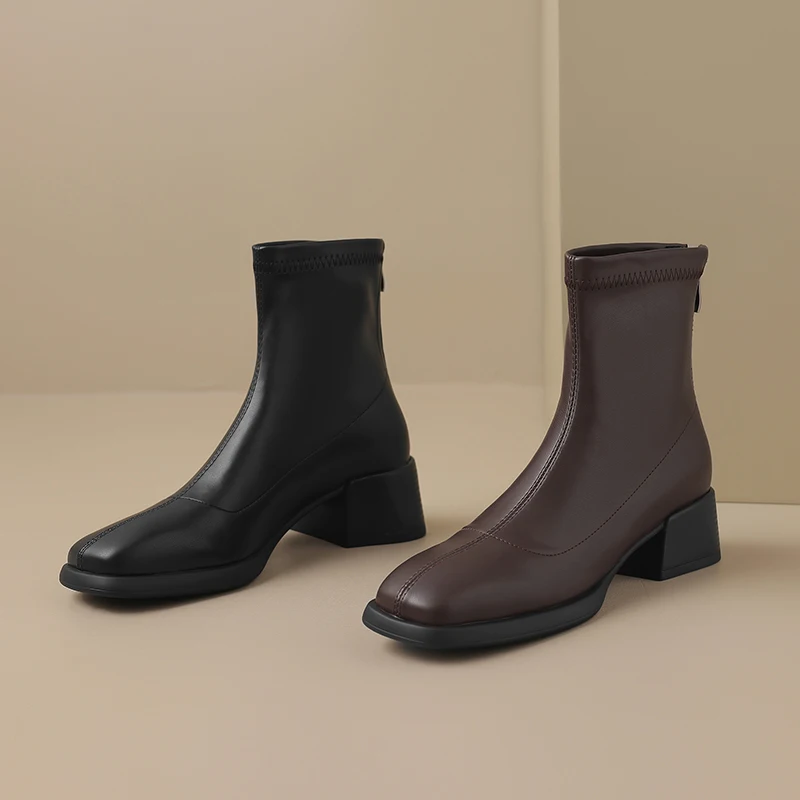 Kcenid Fashion Modern Boots 2024 Autumn Winter Square Toe Zipper Casual Office Shoes Woman Ankle Boots Thick High Heels Shoes