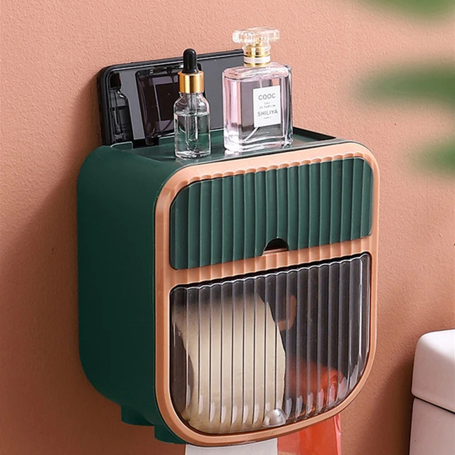ที่ยึดกระดาษสุขาแบบไม่เจาะกล่องทิชชู่กล่องเก็บกระดาษติดผนังม้วนที่ยึดกระดาษอุปกรณ์ห้องน้ำ 1