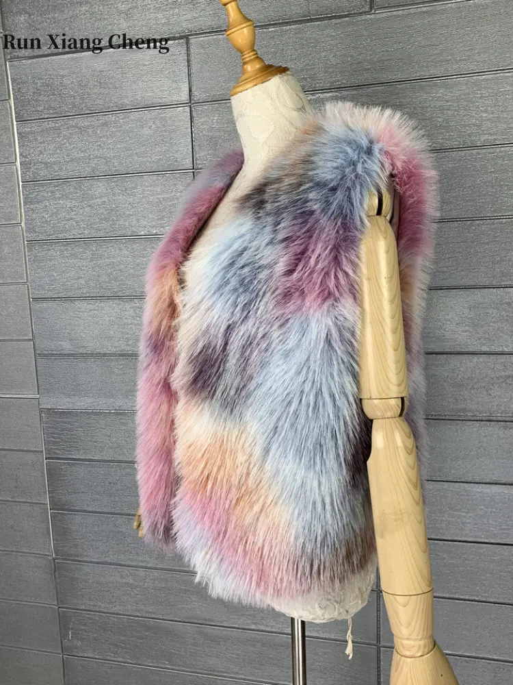 Women's Winter Fur Coat 2023 New Tie-dyed Furry Faux Hair of Environmental Protection Chic and Elegant Luxury Designer Fur Vest