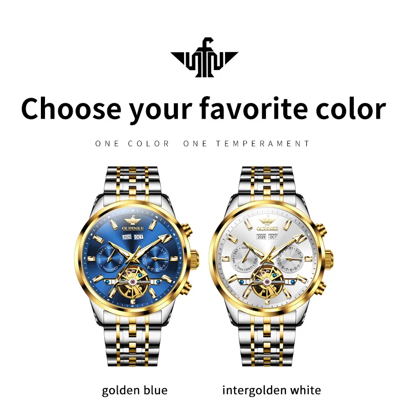 OUPINKE 3296 Mens Watch Original Automatic Mechanical Watch﻿ Sapphire Mirror 50M Waterproof Perpetual Calendar Day-Date Watch