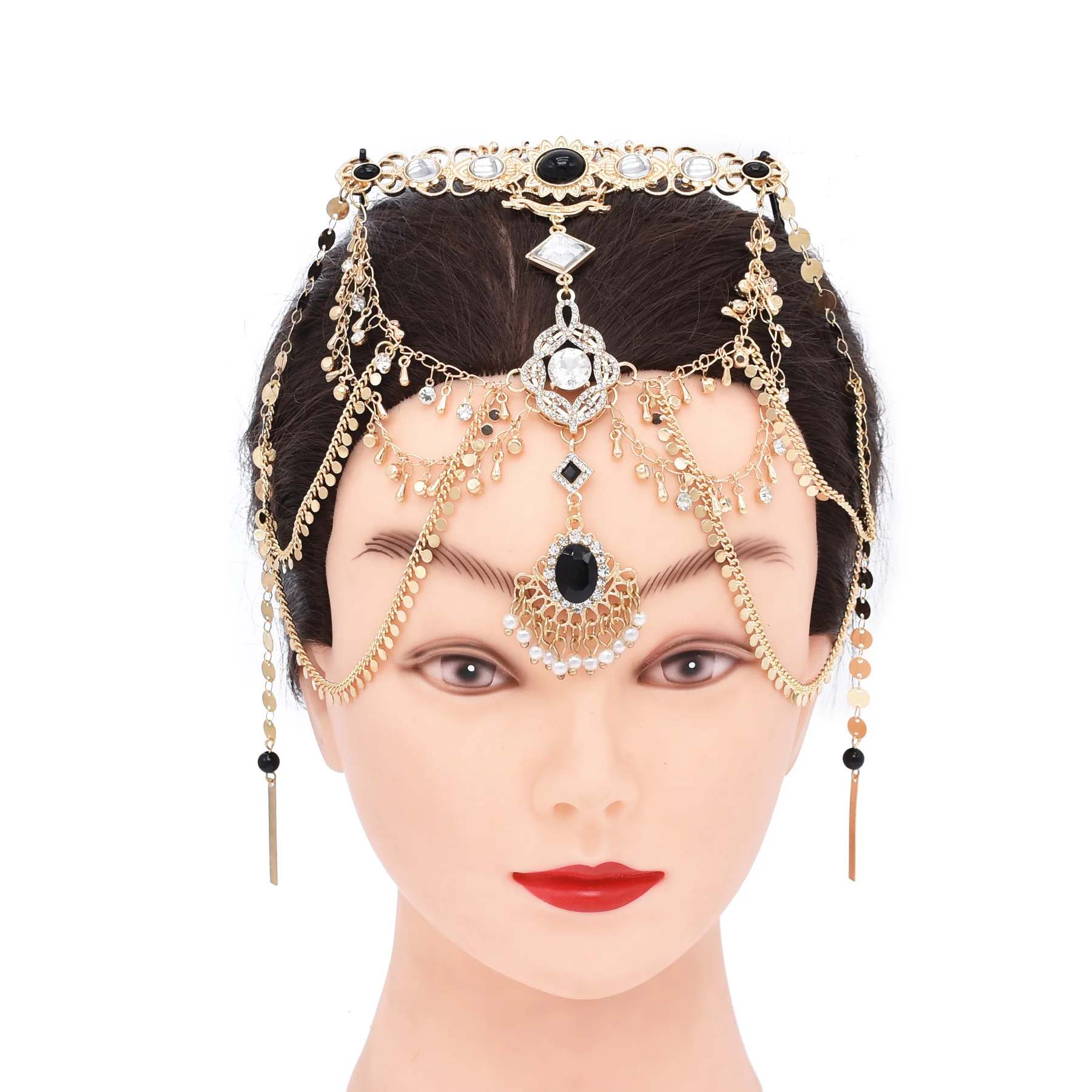 

Fashion Bride Crystal Hair Accessories for Women Gold Multi-layer Cross Forehead Head Chains Boho Ethnic Wedding Hair Jewelry