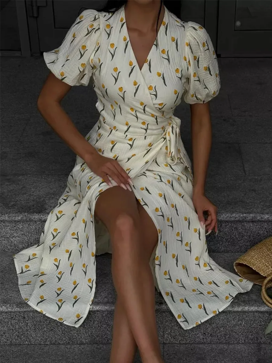 Women's Loose Fit Cotton Blend Maxi Dress with V-Neck & Short Sleeves Sc686533b8146474fa016f551bb5da60aV