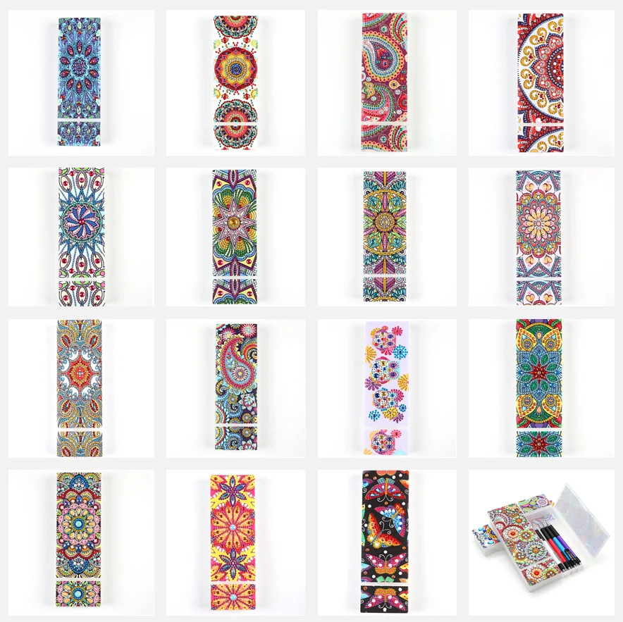 

Набор для алмазной вышивки 5D «сделай сам», шкатулка для канцелярских принадлежностей, мозаика с 2 ячейками, коробка для хранения с цветочным узором, подарок на день рождения для детей и студентов