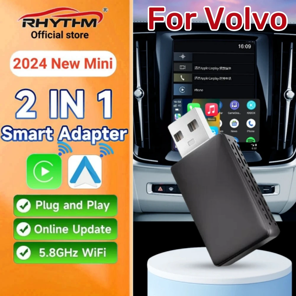 

2024 Новый мини-адаптер 2 в 1 Ai Box Rhythm Wireless Carplay Android Auto Wireless для Volvo XC40 XC60 XC90 S60 S90 V40 V60 V90