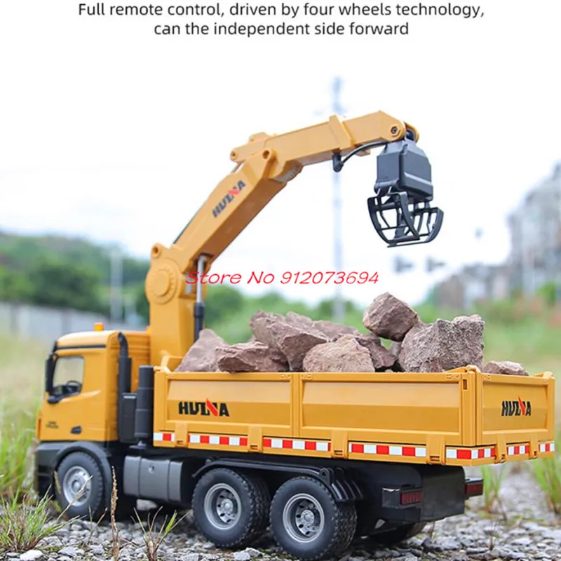 16KG Loading Electric Remote Control Engineering Truck 1:14 26CH Simulation Lighting Sound Alloy Auto Wood Grabber Dump RC Truck 6
