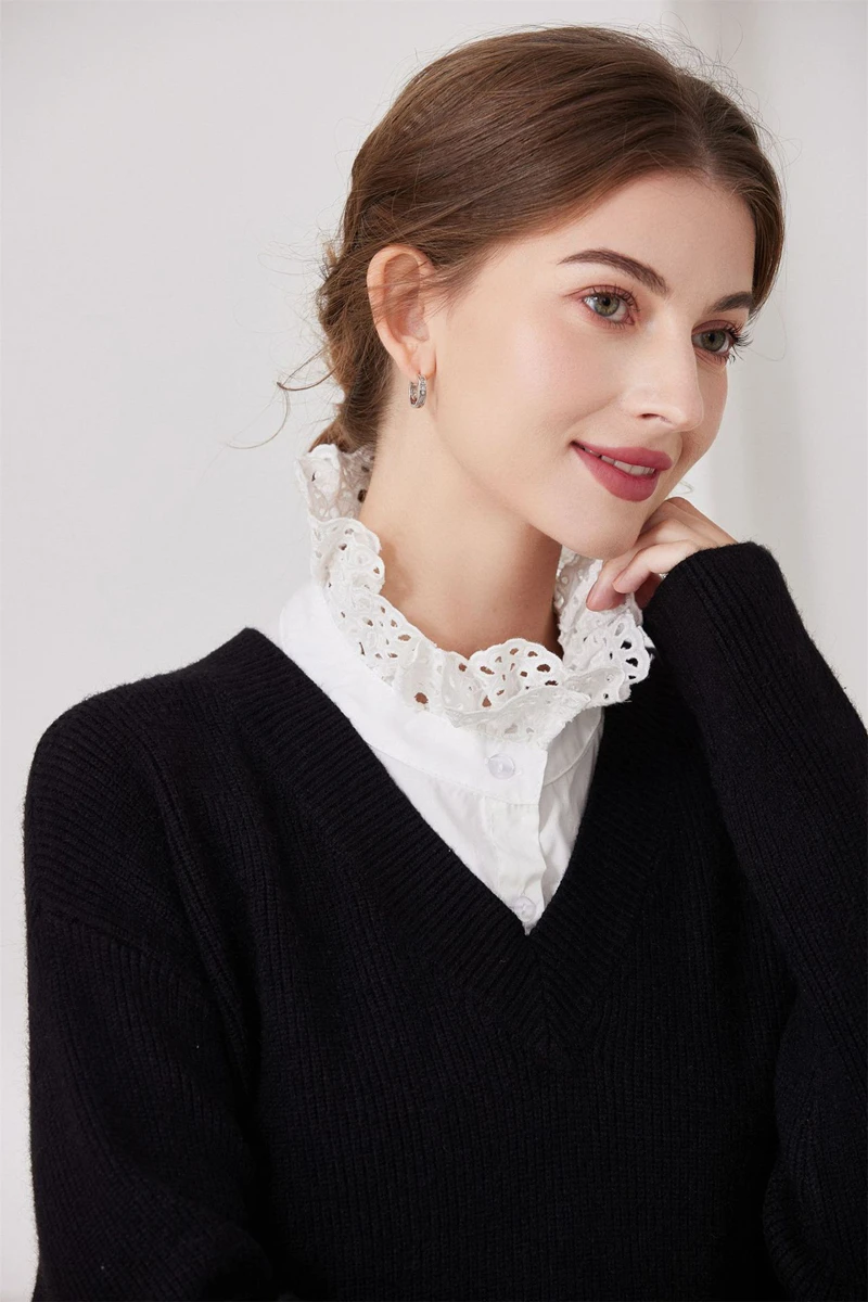 Weiße Stickerei, abnehmbarer Fake-Kragen, Damen- und Mädchen-Halbhemdbluse, Rüschen, Stehkragen, Pullover, dekorativer Kragen – Detail 8