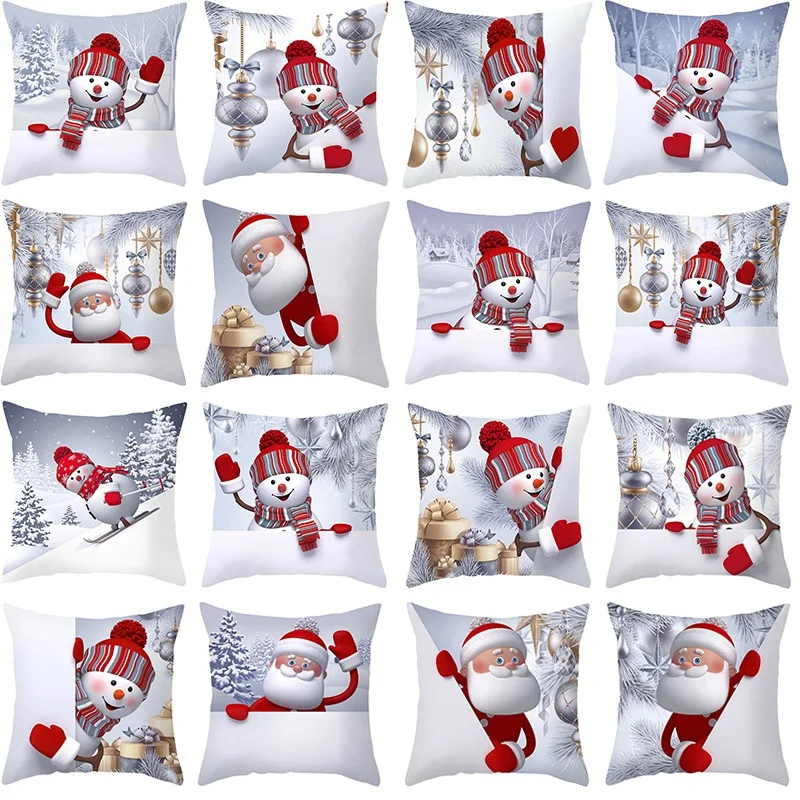 

Soft Christmas Throw Pillows Covers Decorative Snowman Santa Cushion Cover Pillowcases for Bed Sofa