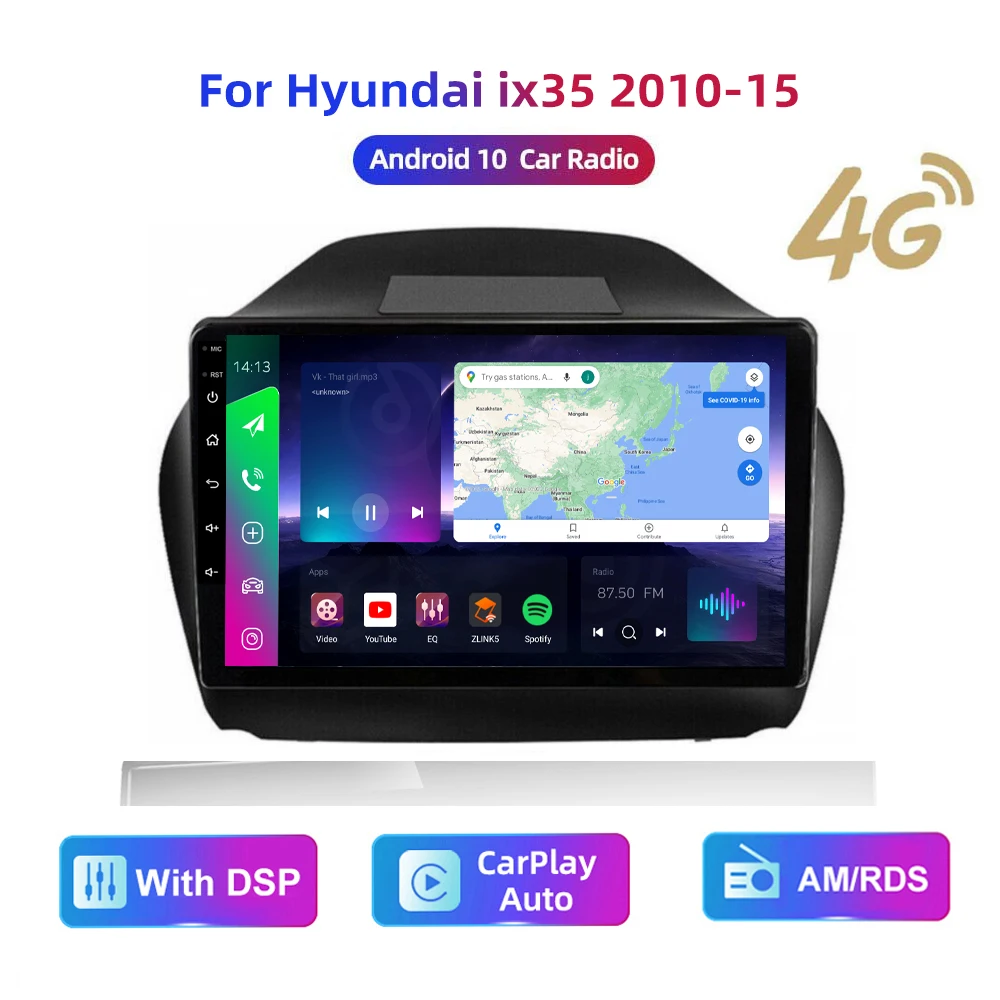 Lettore Gps Android Autoradio Stereo Da 9 Pollici Multimediale Hd Con Carplay/Auto 4G Am/Rds/Dsp Per Hyundai Ix35 2009-15