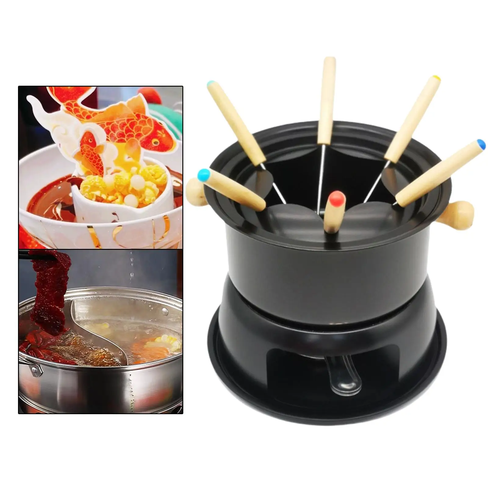 Detachable Fondue Set with 6 Forks Domestic Carbon Steel Melting Pot Hot Pot for Chocolate Ice Cream Sauces Caramel Cheese