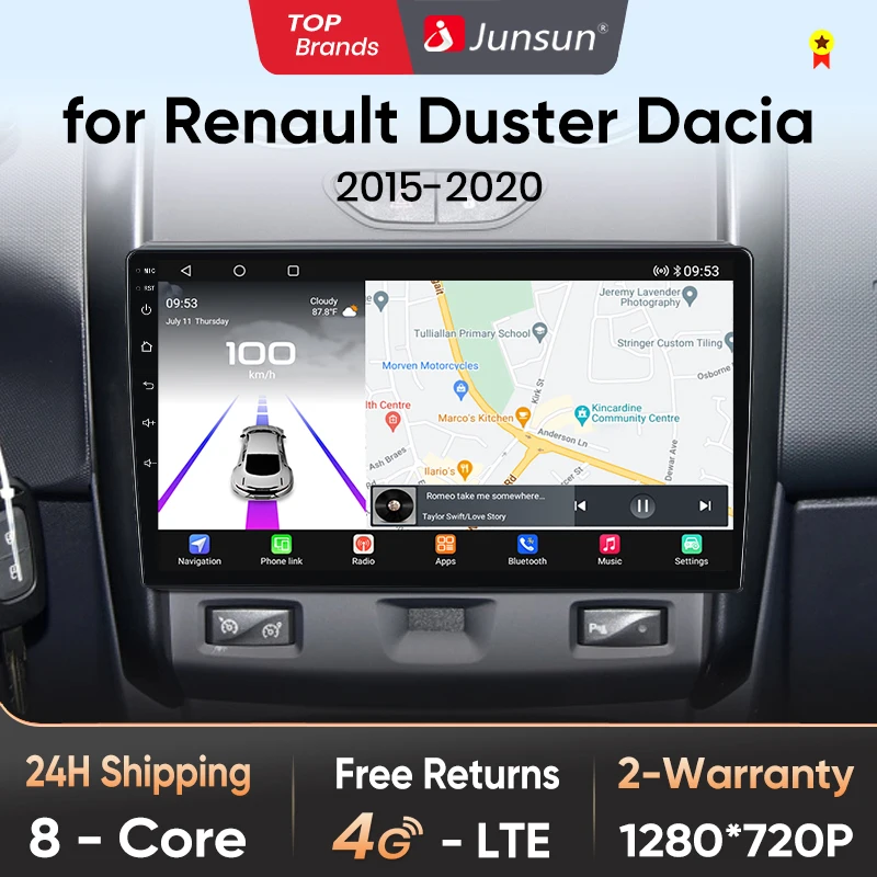 Junsun Qualcomm chip 8-Core Android13 Auto Radio Für Renault Duster 2015-2020 Drahtlose CarPlay Autoradio stereo Bildschirm Multimedia