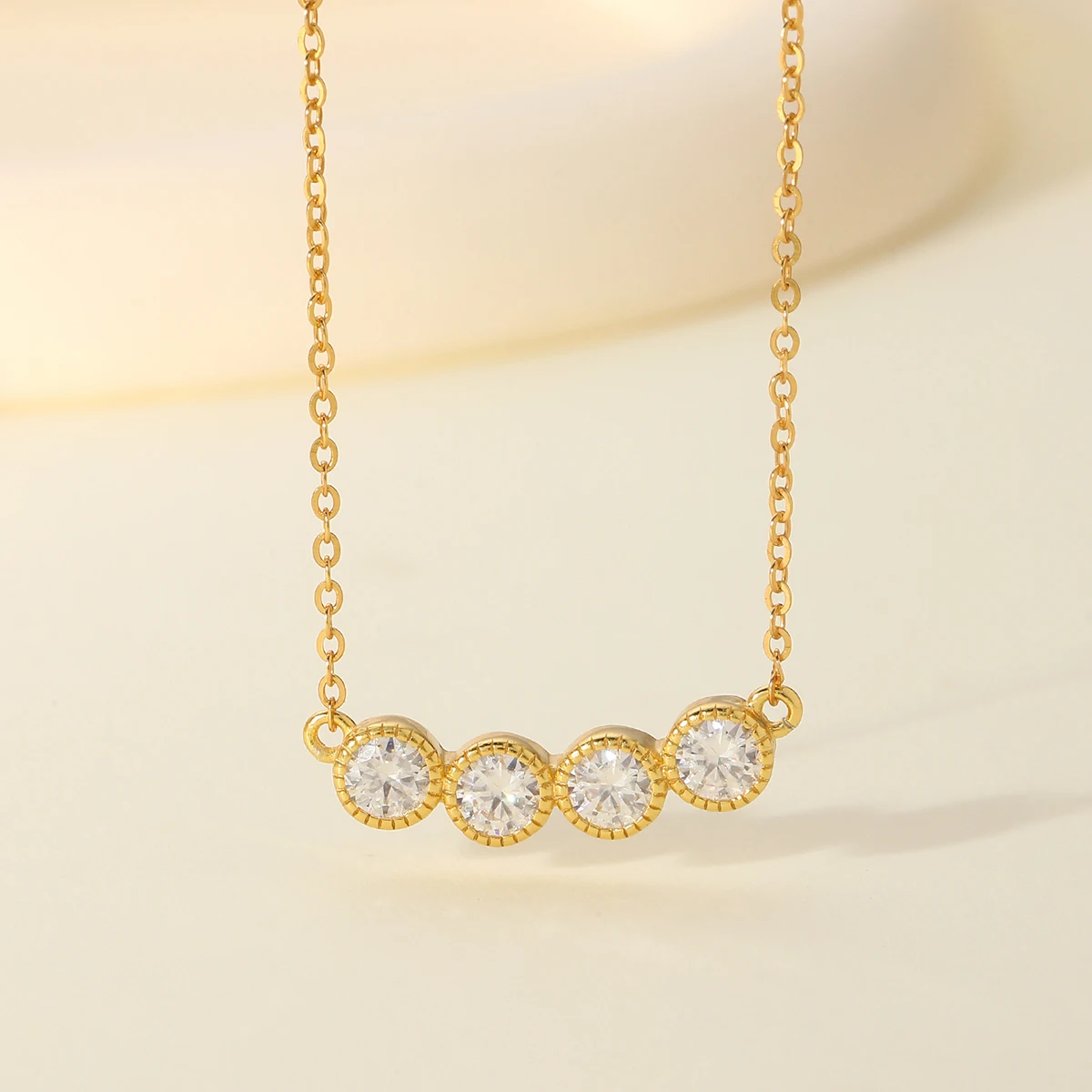 Moissanite Bar Pendant Necklace for Women 925 Sterling Silver 18K Gold Plated 1.2ct Four Stone Simple Fine Jewelry Gift