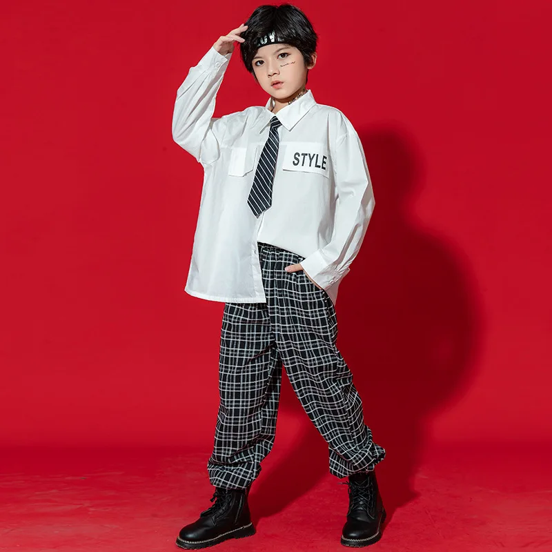 

Children's Sets Boys Girls Streetwear Hip Hop Long Sleeve Casual Shirt Plaid Pants Kids Summer Outfit Teens Stage Clothing 3-16Y