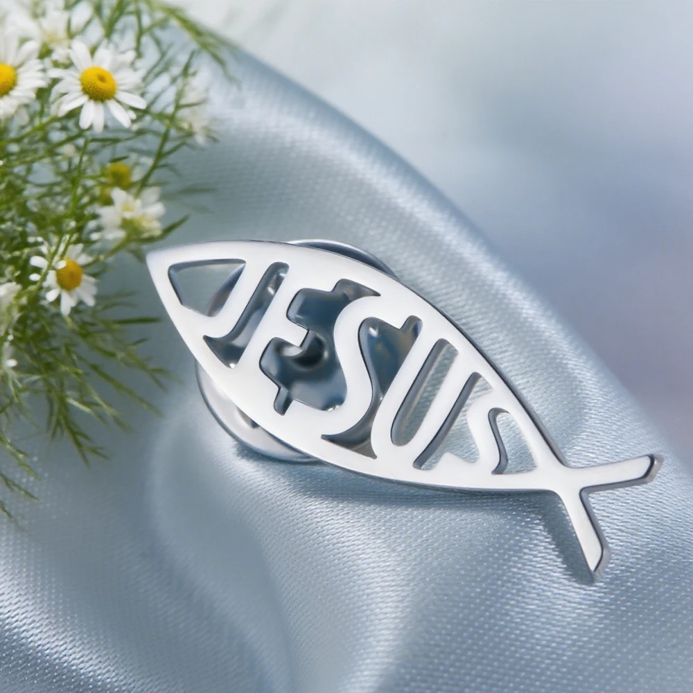 Dawapara Vintage Jesus Fisch Ichthys Brosche Religiöses Geschenk Christlicher Glaube Symbol Anstecknadel Edelstahl Schmuck – Detail 6