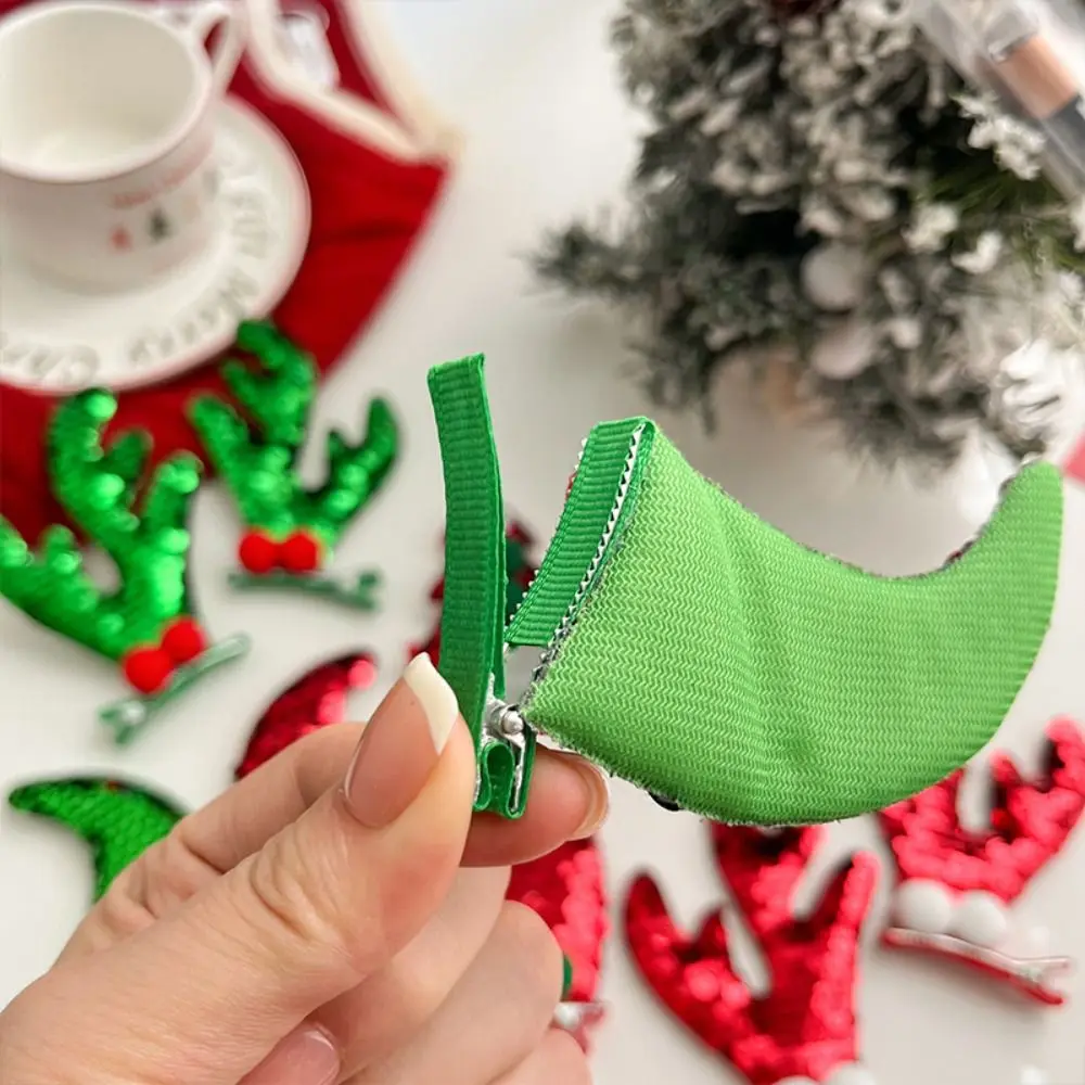 Merry Christmas Decor Christmas Hairpin Sequin Deer Horn Children Antler Hair Clip Christmas Tree Plush Duckbill Clip Children's