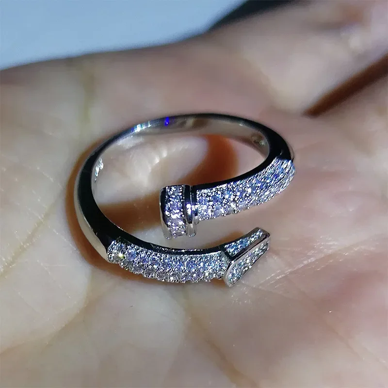 Silver Ring Wedding Rings Silver Rings Fashion Classic White Zircon Nail Opening Ring 925 Silver Engagement Wedding Party Jewelry Gift for Ladies Cute/Romantic