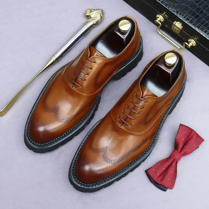 New Men's Casual Shoes British Top Layer Cowhide Business Formal Thick Sole Increased Leather Derby Shoes Leather Shoes for Men 3