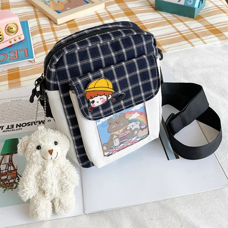 

Холщовые сумки для девочек и мальчиков, модная новинка 2022, Детская милая сумка-мессенджер через плечо в клетку для студентов