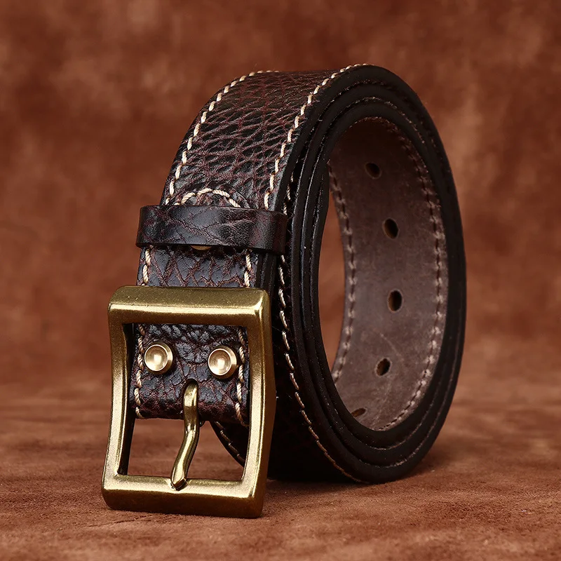 

3.8CM Thick Cowhide Embossed Brass Buckle Genuine Leather Casual Jeans Belt Men High Quality Waistband Male Luxury Strap Cintos