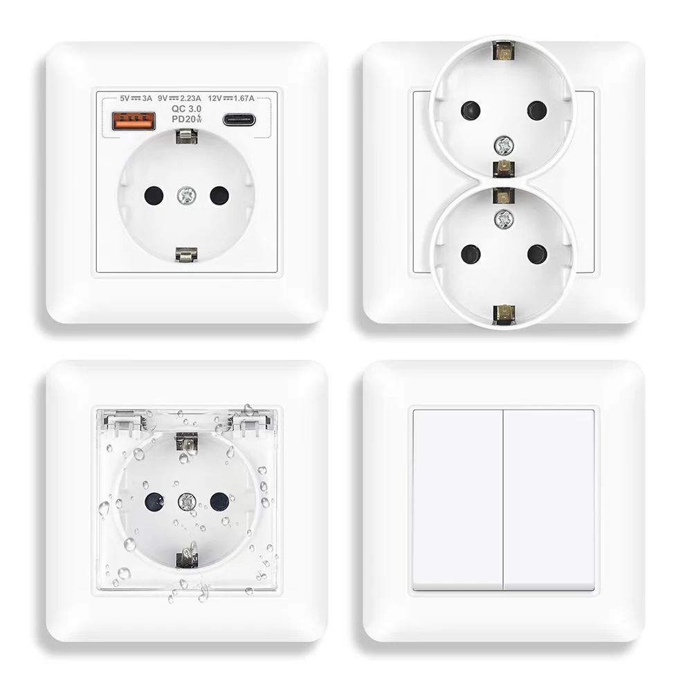 SRAN Eu ซ็อกเก็ตและสวิทช์ 220V 16A สีขาวสารหน่วงไฟ PC แผงปลั๊กผนัง eu มาตรฐานสําหรับ home 1
