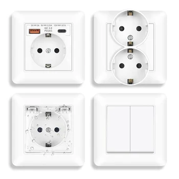 SRAN Eu ซ็อกเก็ตและสวิทช์ 220V 16A สีขาวสารหน่วงไฟ PC แผงปลั๊กผนัง eu มาตรฐานสําหรับ home 1