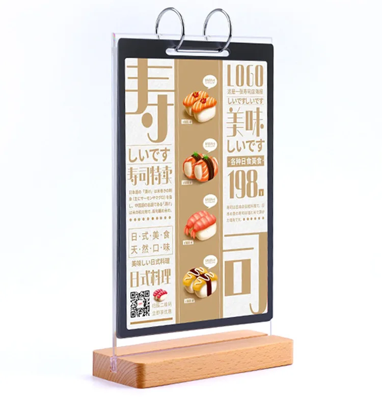 Flip Desk Card Wooden Menu Loose-leaf Book Publicity Display Rack Beech Standing Sign Desk Sign Table Top Price Menu Board