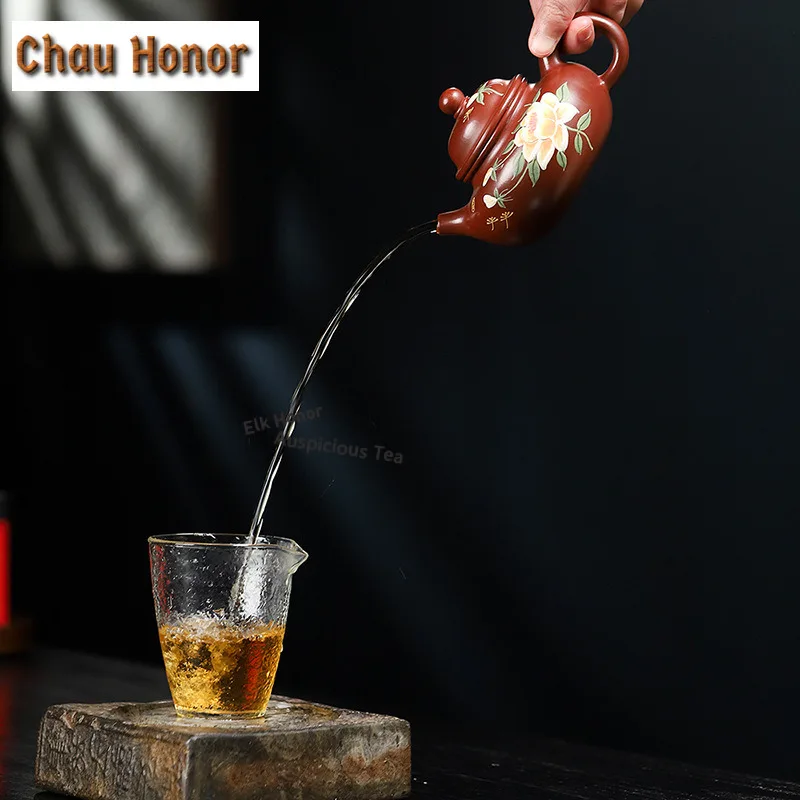 280ml Creative Yixing Purple Clay Teapots Handmade Rongtian Pot Raw Ore Red Mud Tea Making Kettle Zisha Tea Set Supplies Craft