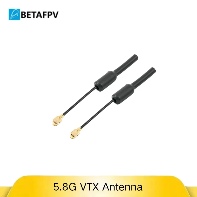 Vue rapprochée des antennes BETAFPV avec connecteurs dorés et gaine thermorétractable