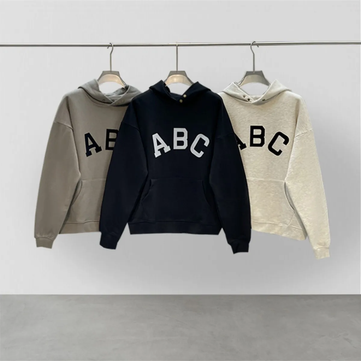 

Season 7 Fashion High Street Brand ESSENTIALS Hoodie 100% Cotton Flocked ABC Letter Logo Unisex Hip Hop Loose Oversize Sweater