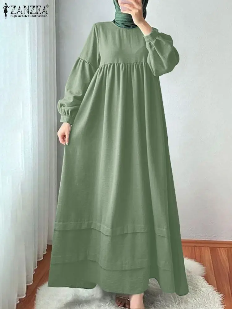 

ZANZEA Women Fashion Long Dress Muslim Sundress Eid Mubarek Abaya Robe Femme Elegant Long Sleeve Maxi Vestidos Casual Kaftan