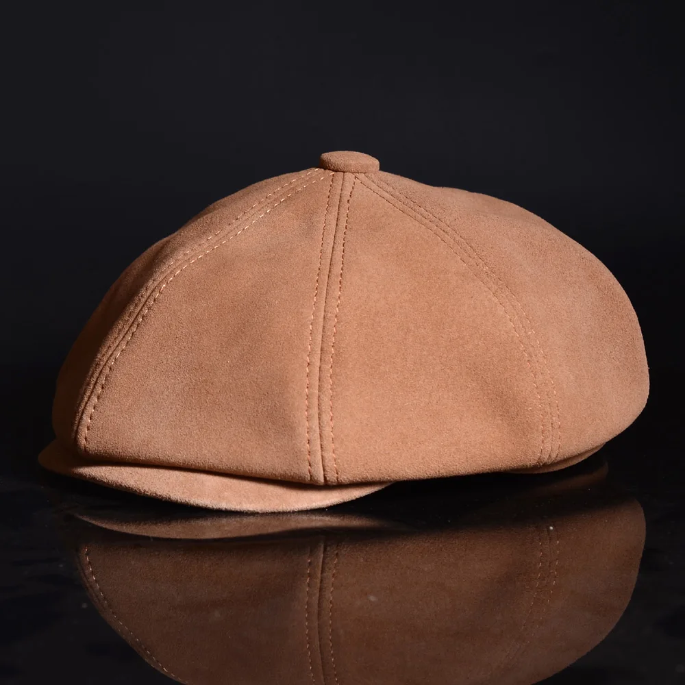 

Women Men's Real Suede Leather Unisex Octagonal Cap Amy Beret Peaked Cap Newsboy Flat Hats/Caps