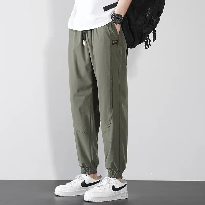 Ice Silk Casual Pants, Athletic, Quick Drying, Breathable, Cropped, Elastic Leggings
