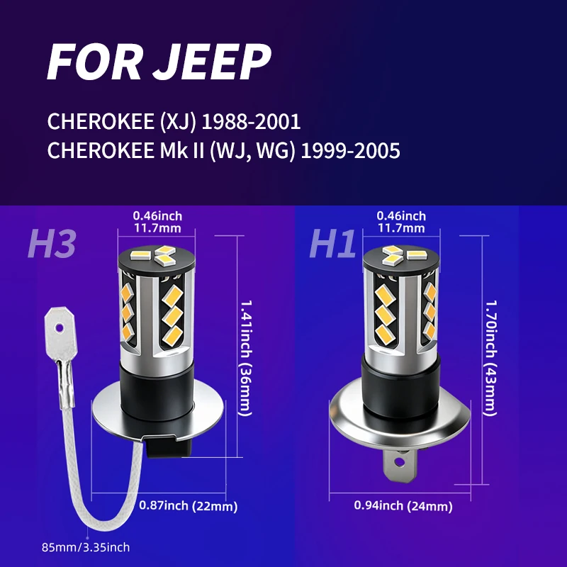 지프 그랜드 체로키 XJ WJ WG MK2 1998 1999 2000 2001 2002 2003 2004 2005용 LED 안개등 전구 2개 (프론트 안개등 LED 전구)