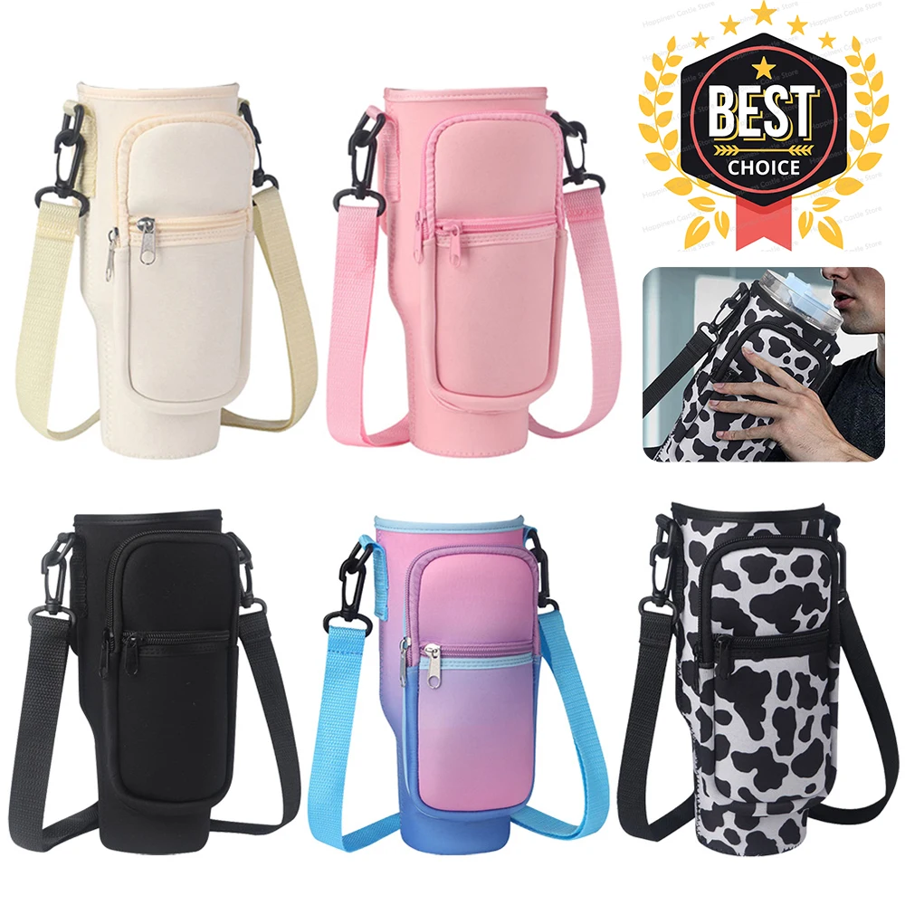 40oz Neoprene Water Bottle Carrier Bag For Stanley Quencher Cup Sleeve Adjustable Shoulder Strap Non-slip Insulated Mug Cover
