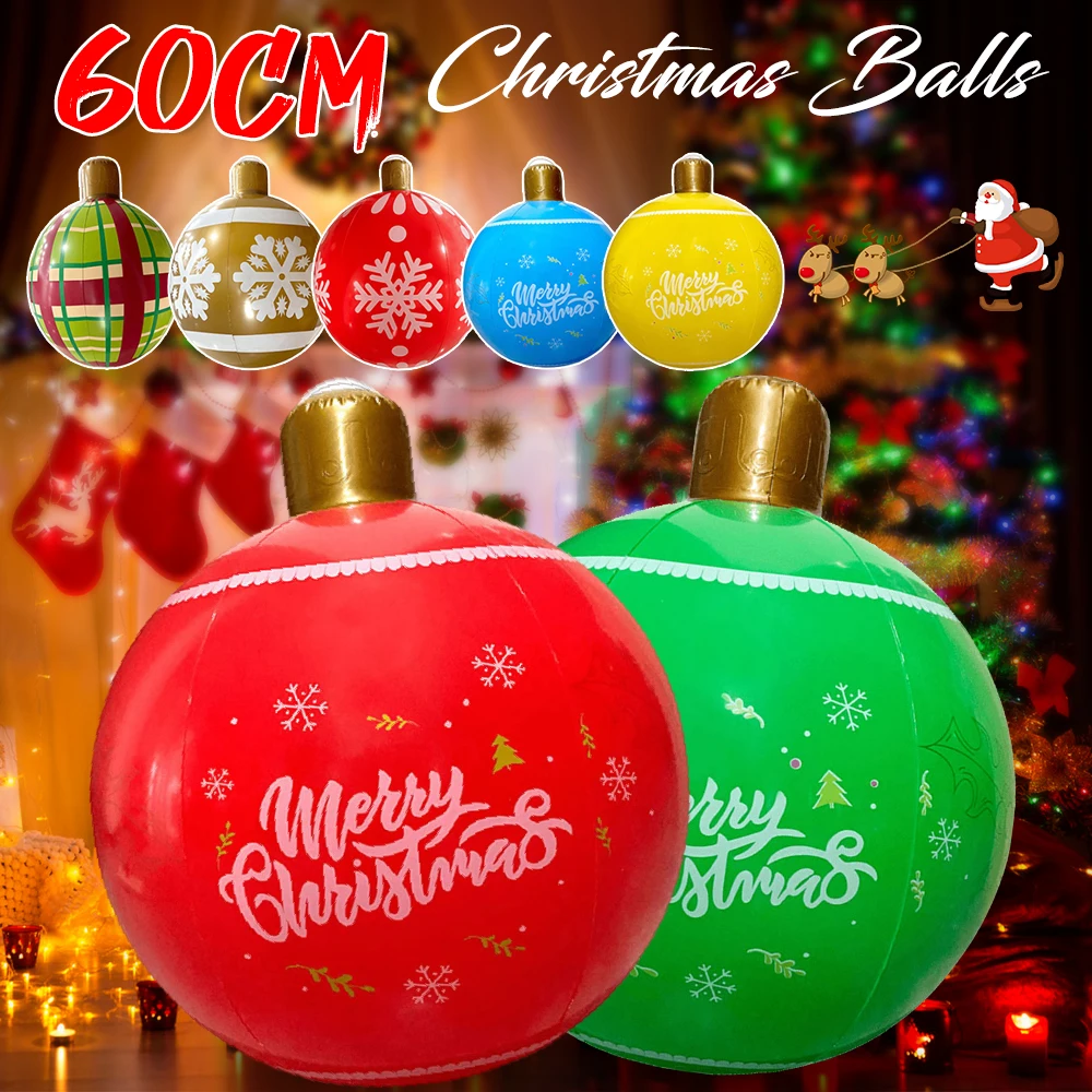 60cm Christmas Inflatable Ball PVC Giant Inflatable Christmas Ball Outdoor Garden Xmas Tree Ornaments Christmas Decorations 2024