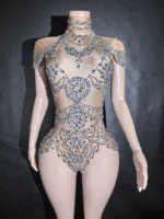 New Rhinestones Bodysuit Pole DancePerformance Clothing Party Rave Outfit Clubwear Stretch Drag Queen Costume 7G