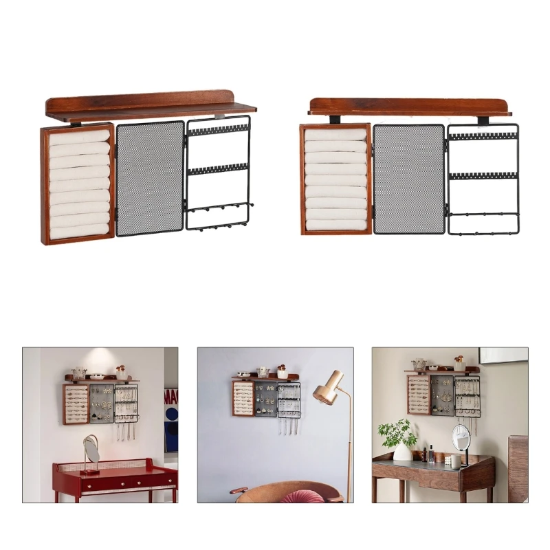 

Wall Mounted Jewelry Solid Wood Storgae Rack for Necklaces Earrings T8DE