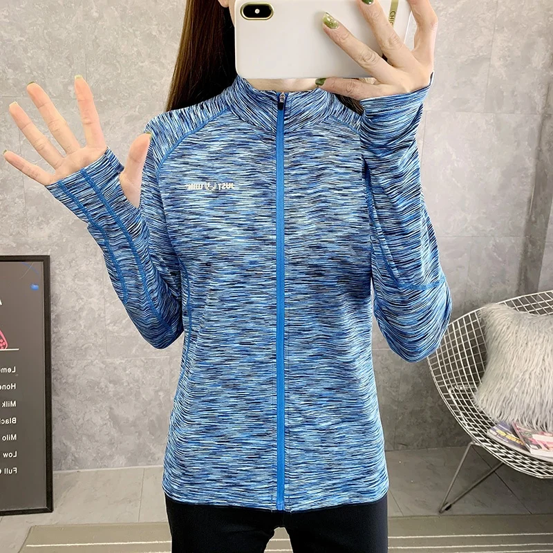 여성용 봄 가을 야외 긴팔 속건 스포츠웨어 탄력있는 다용도 러닝 재킷 스웨트셔츠 오픈 가디건 코트
