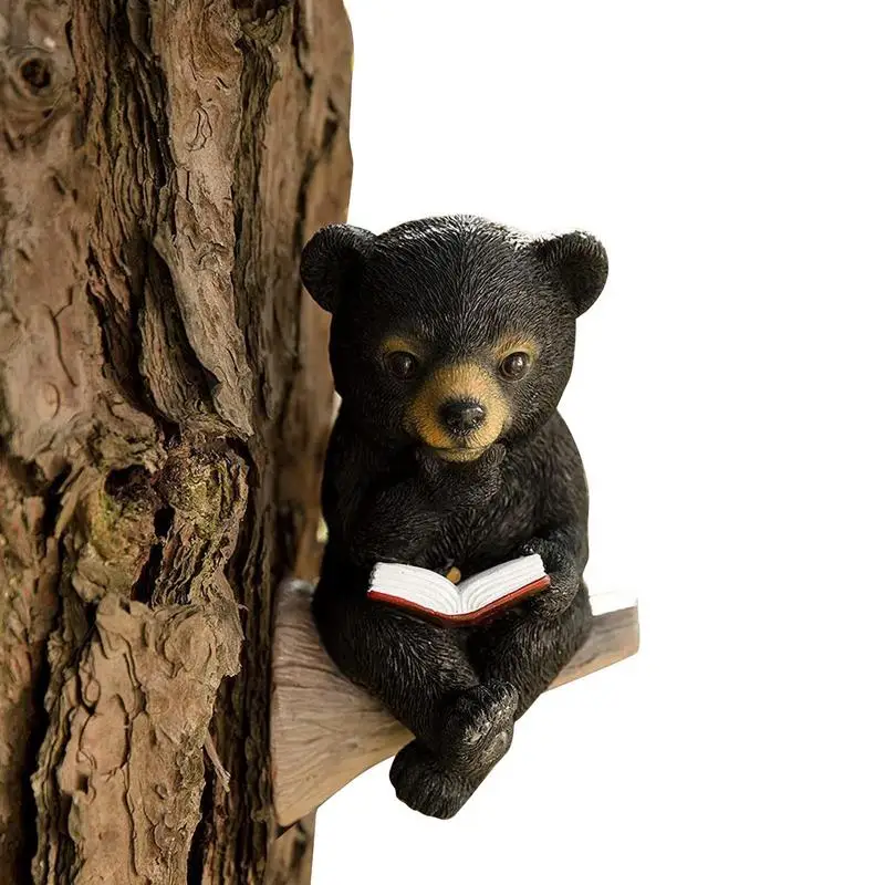 

Reading Books Bear Figurines Waterproof Statue Solar Powered For Home Garden Yard Porch Garden Decor For Outside