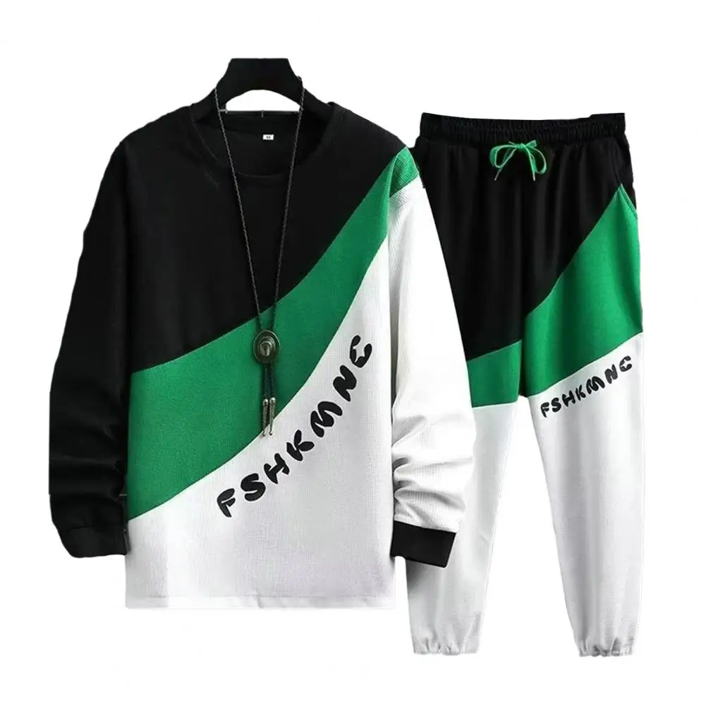 

Men's Trousers Set Autumn Waffle Suit Long Sleeve Colour Combination for Teenagers Sports Suit Sportswear