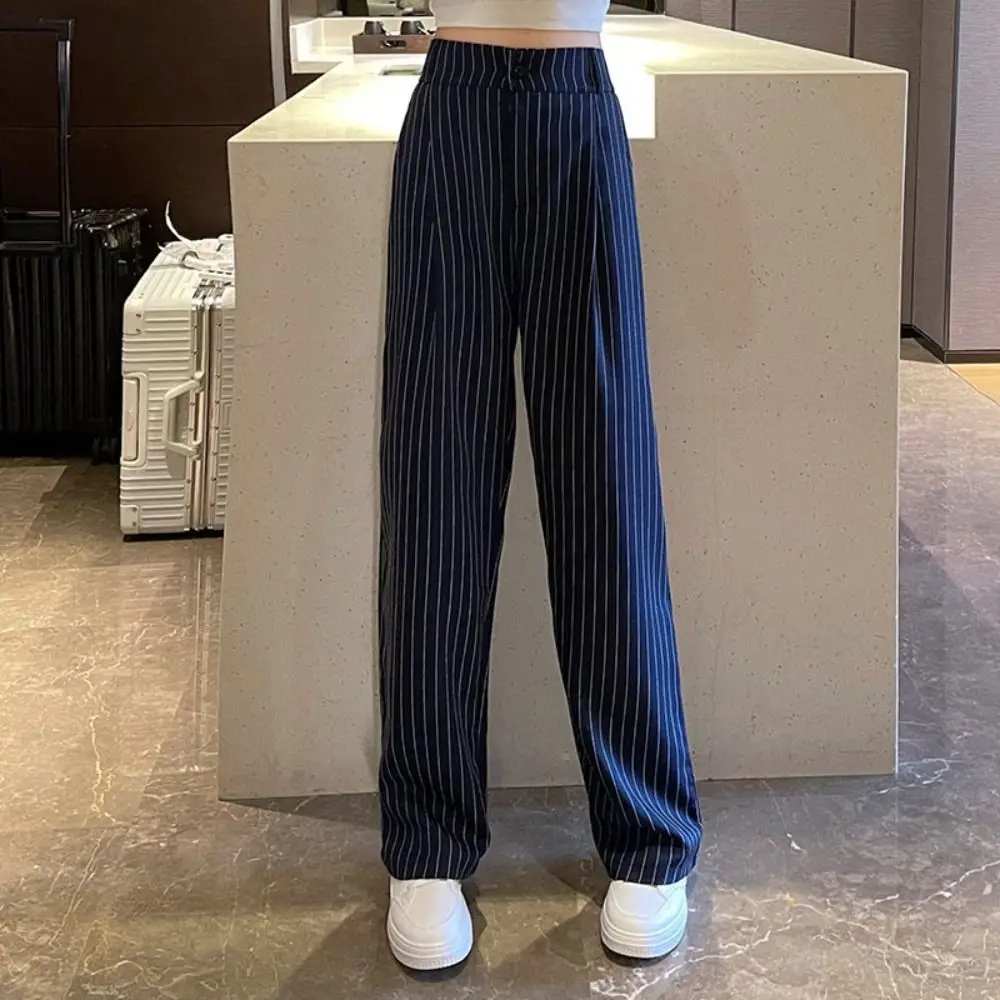 Loose Stripe Straight Leg Pants High Waist Autumn Casual Pants Women Workout Trousers Drape Feeling Striped Suit Pants Female