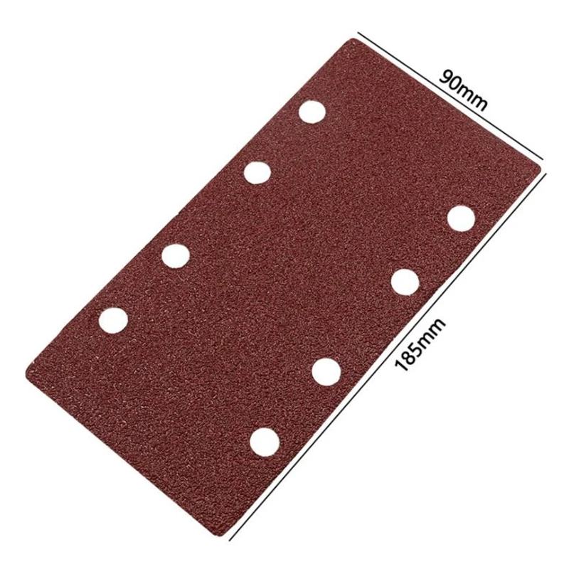 Self-adhesive Flocking Sandpaper 185x93mm/7.28x3.66'' 8-hole Rectangle Sand Paper Hook and Loop Pads for Polishing Putty 94PD