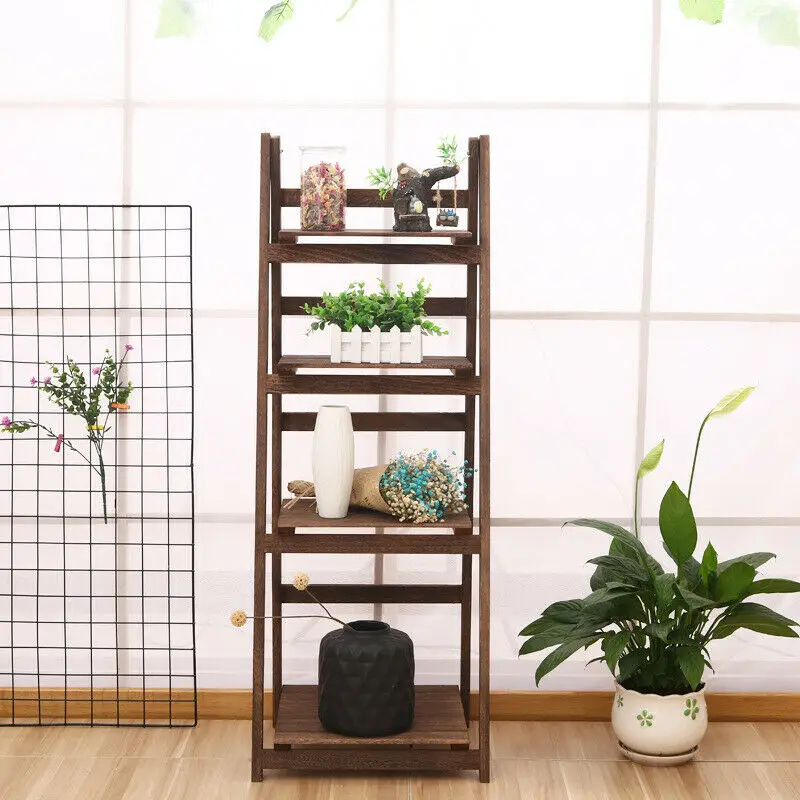 Rustic Wood Plant Stand 43" Foldable 4-Shelf, Indoor Outdoor Flower Pot Rack for Garden Patio Home Decor