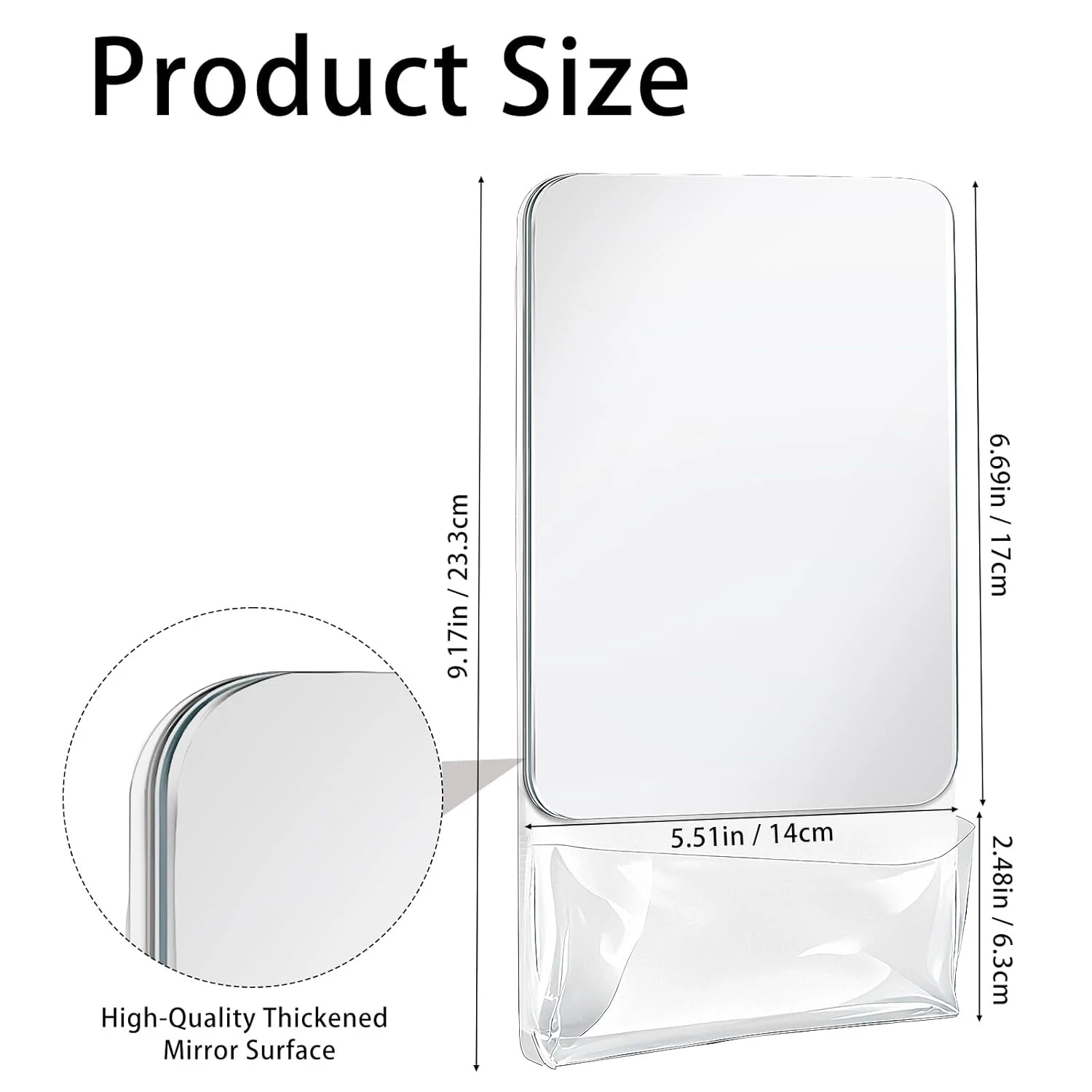 완전 자석식 뒷면이 있는 자석식 로커 거울, 9.45인치 x 5.51인치 소형 실제 유리 초고화질 반사 거울(수납공간 포함)