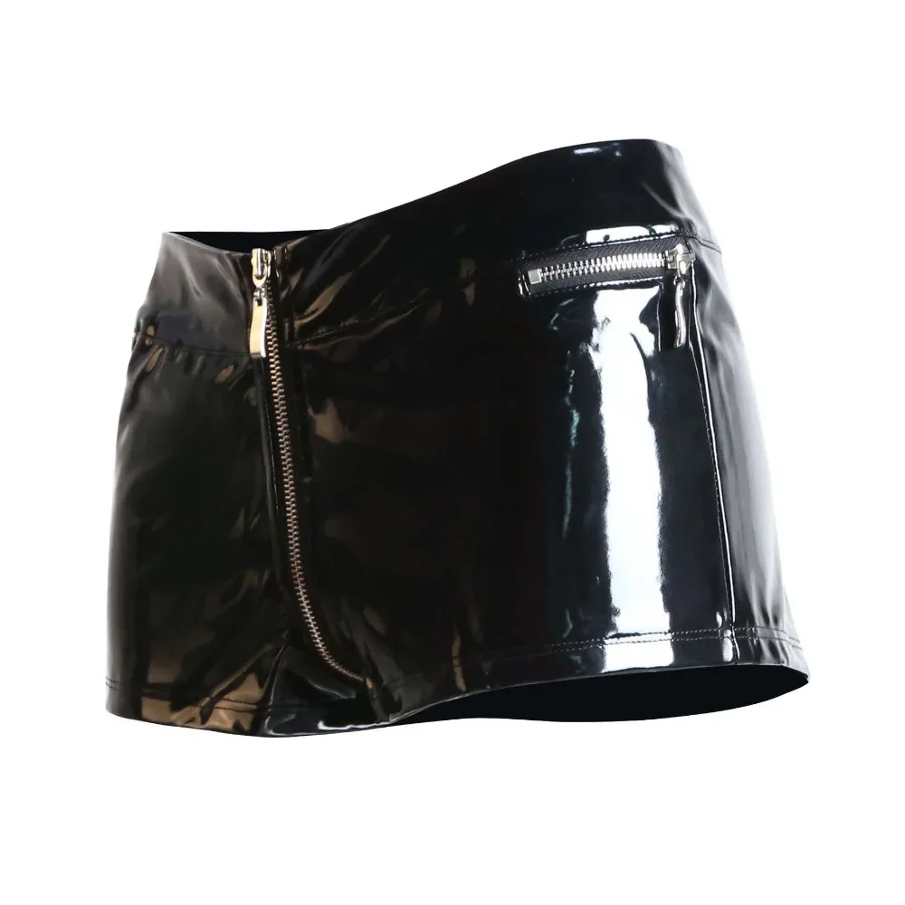 Fashion Women Sexy Vinyl PVC Latex Shorts Sexy Latex Pants Gothic Fetish Zipper Open Crotch PU Leather Shorts S-XXL