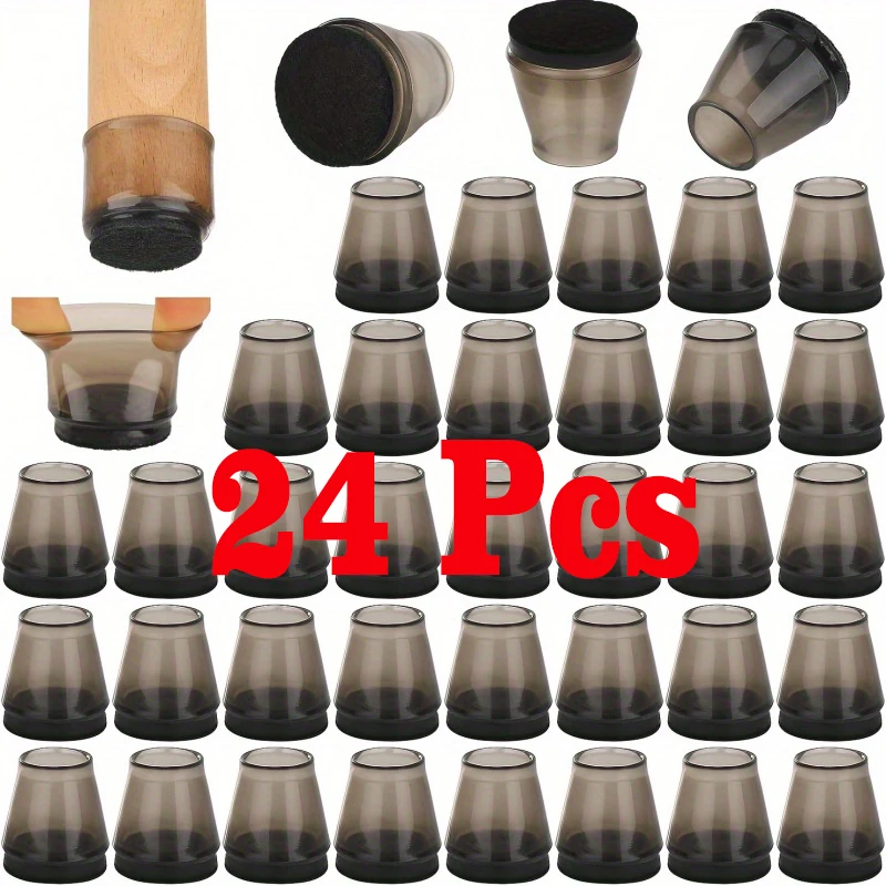 24Pcs 라운드 의자 다리 바닥 보호대 실리콘 투명 테이블 피트 커버 바닥 보호대 펠트 미끄럼 방지 가구 부츠