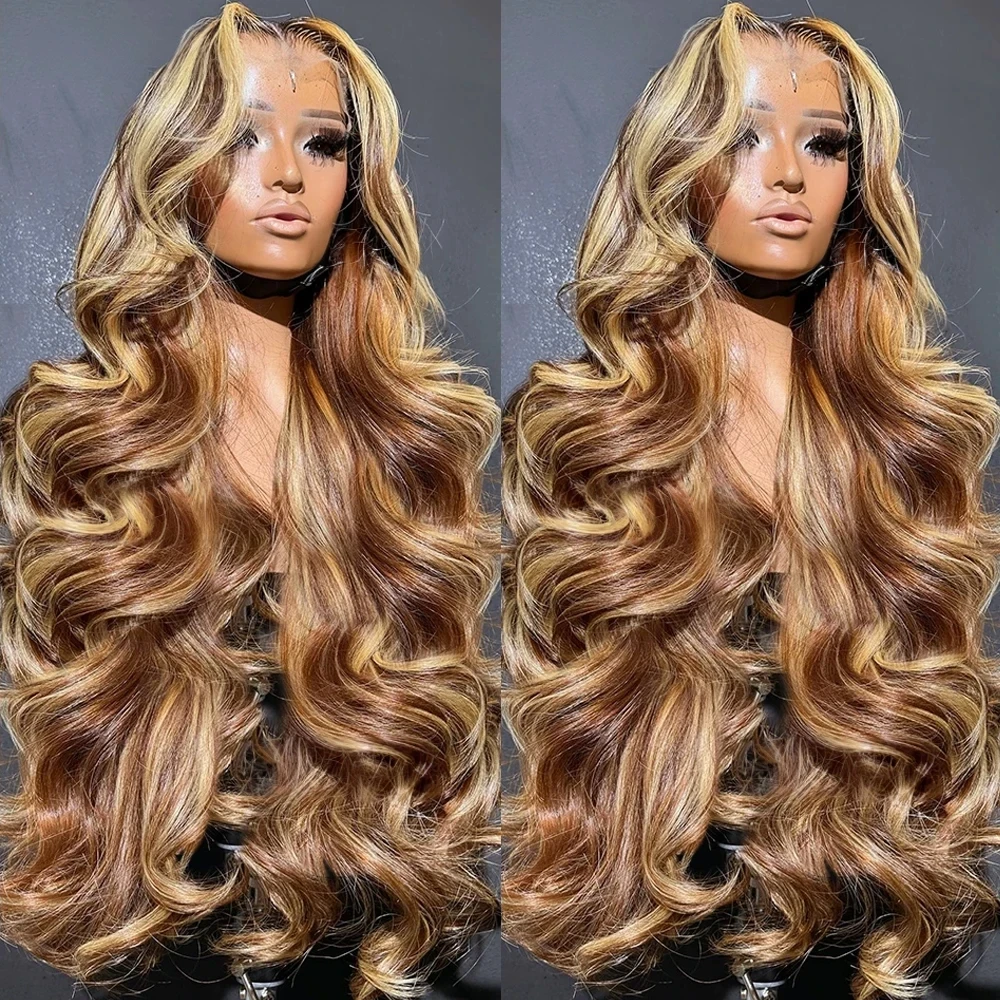 13x6 HD Highlight Wig Human Hair Ombre Honey Blonde Colored 4x4 Closure Wigs For Women 34 30 Inch 13x4 Body Wave Lace Front Wig lace front wig