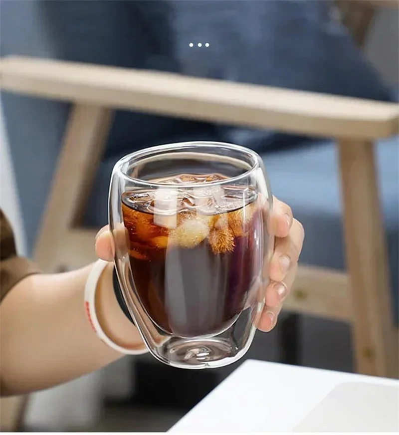 Glass Cup 5 Sizes Double Wall Insulated Glass Cup Clear Espresso Coffee Mugs Handmade Beer Mug Tea Milk glass Whiskey Glass Cups Drinkware