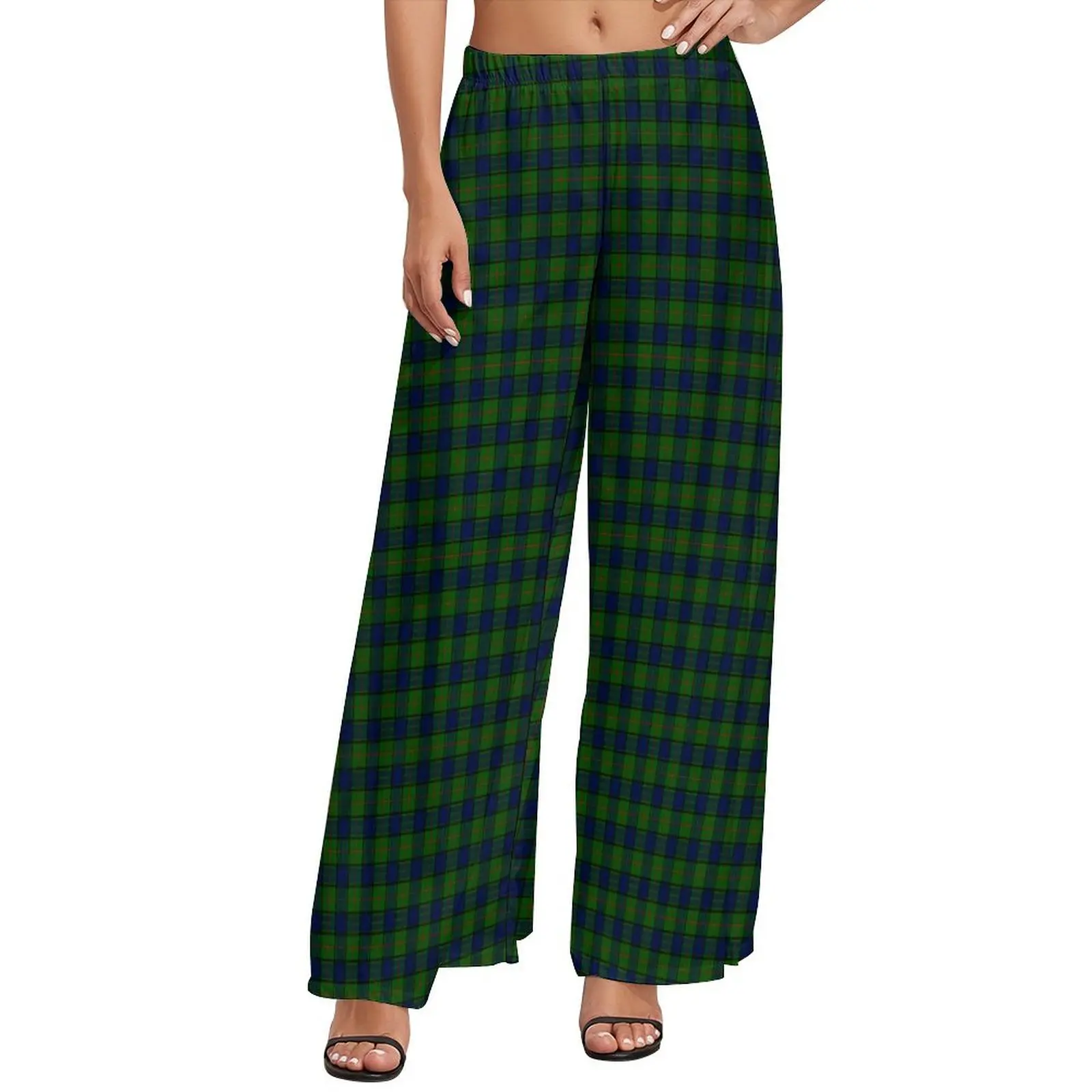 

Blue Green Plaid Pants Checkerboard Harajuku Straight Wide Leg Pants Elastic Waist Office Trousers Big Size