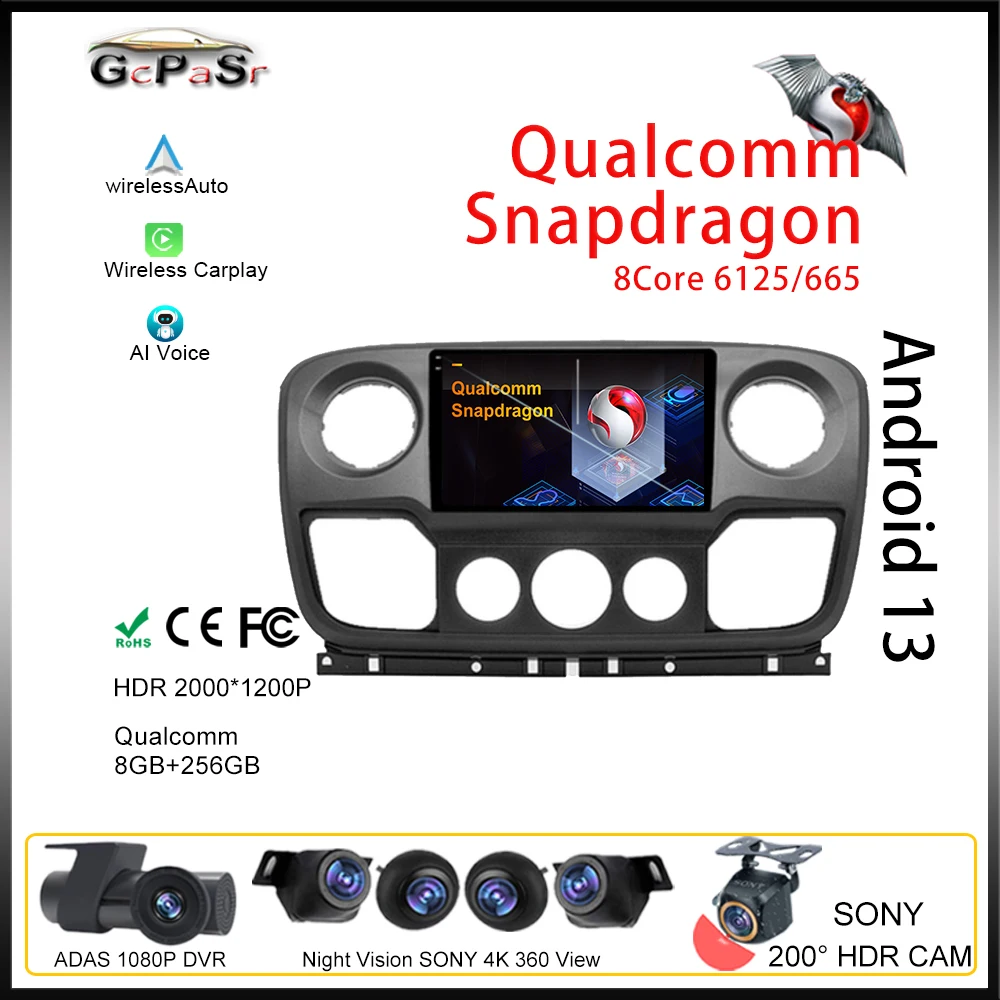 

Qualcomm Android For Renault Master Nissan NV400 Opel Movano 2010 - 2021 Car Auto Radio Stereo Head Unit Multimedia Player GPS