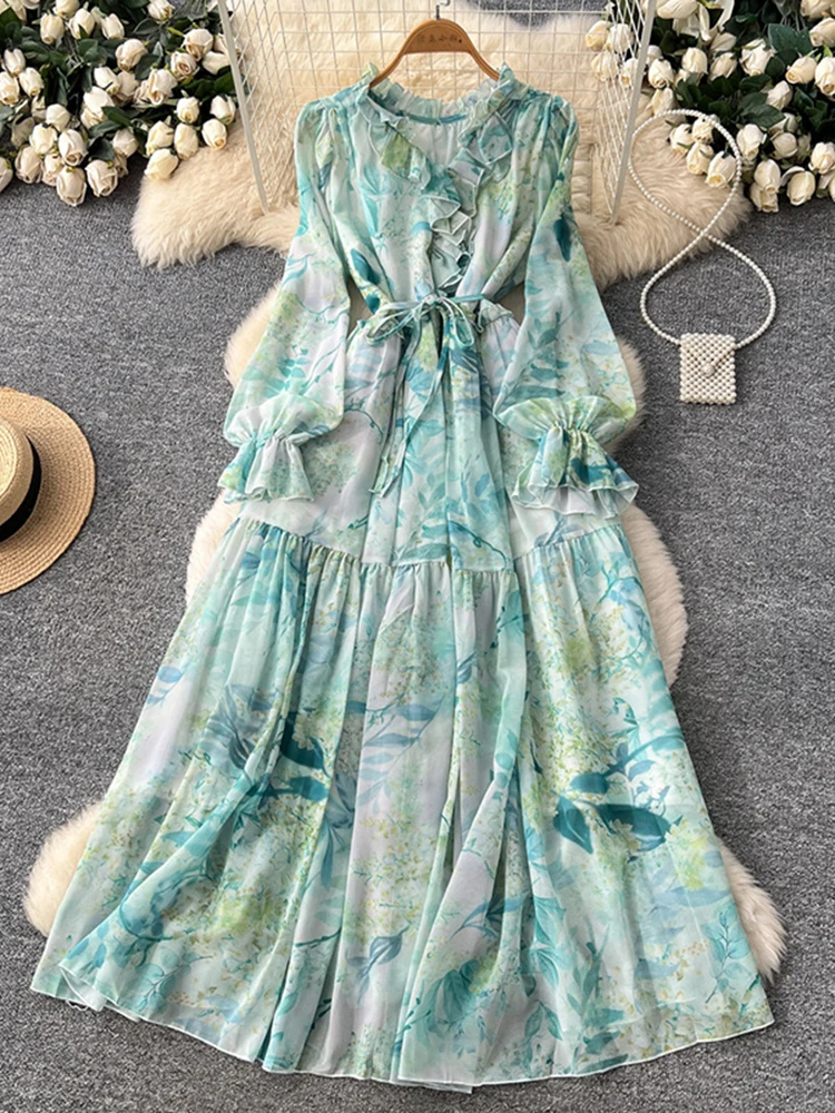 Cupshe Abito Lungo Maxi Autunnale Donna – Scollo A V, Maniche Lunghe, Stampa Floreale, Vita Smock – Per Ospiti Di Matrimonio - 4